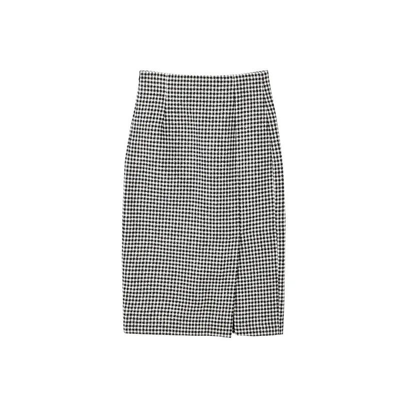 Yu Qianwen Повседневный Длинный Юбка Женская Черный Белый Клетка