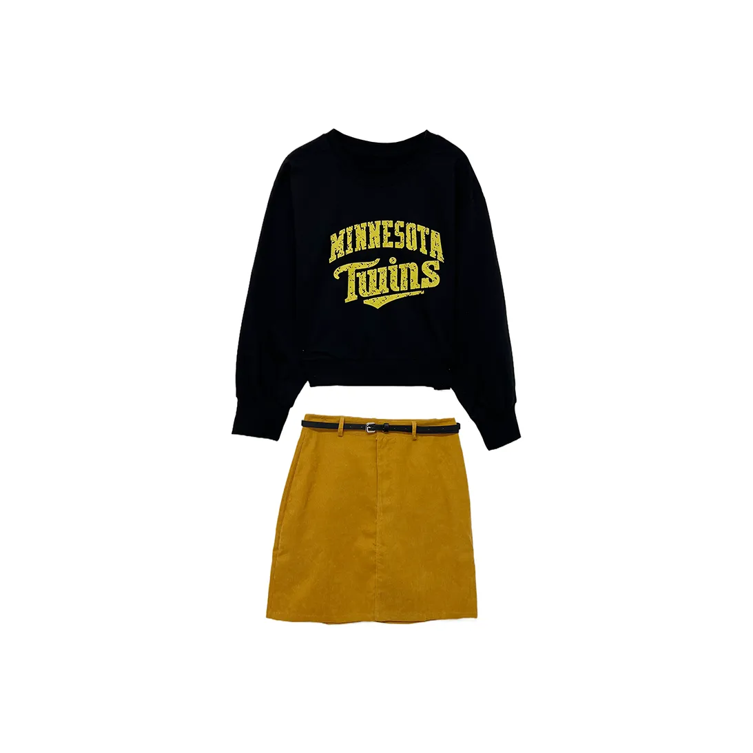 Icicofficial Комплект с юбкой Женская Черный Свитшот + Имбирно-желтая Юбка