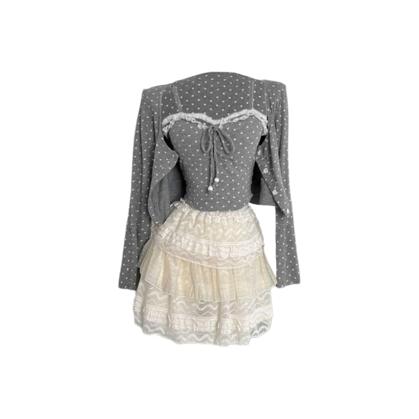XIAOJUCHUANLI Комплект с юбкой Женские Серый Трехкомпонентный комплект