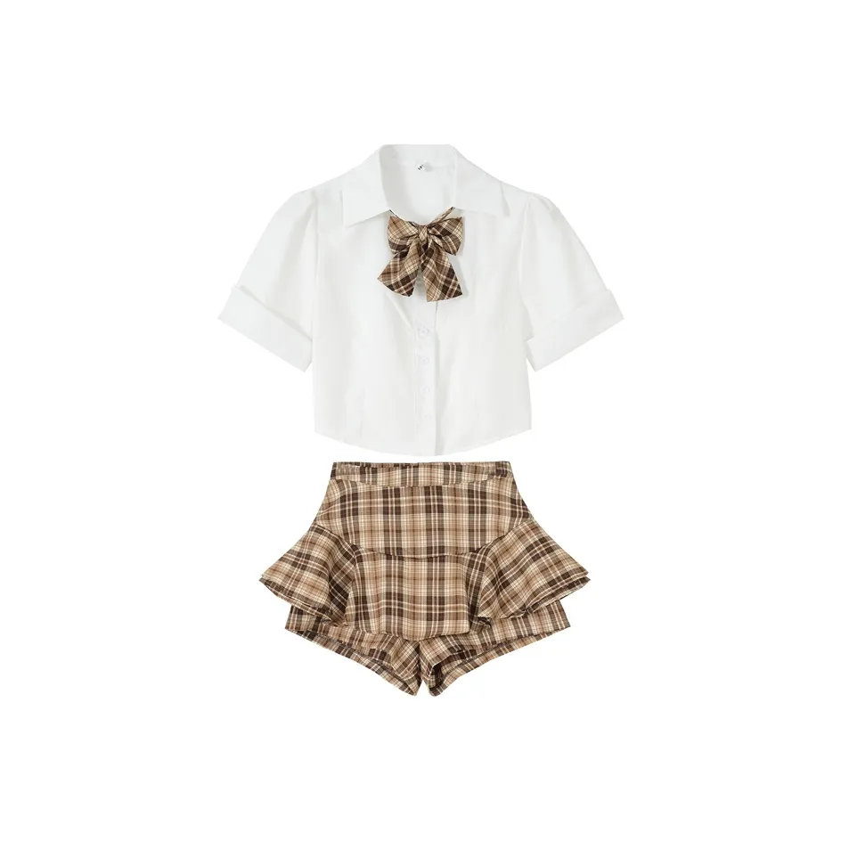 Pure Shimane Рубашка + Клетчатые Брюки + Галстук-бабочка Женская Униформа