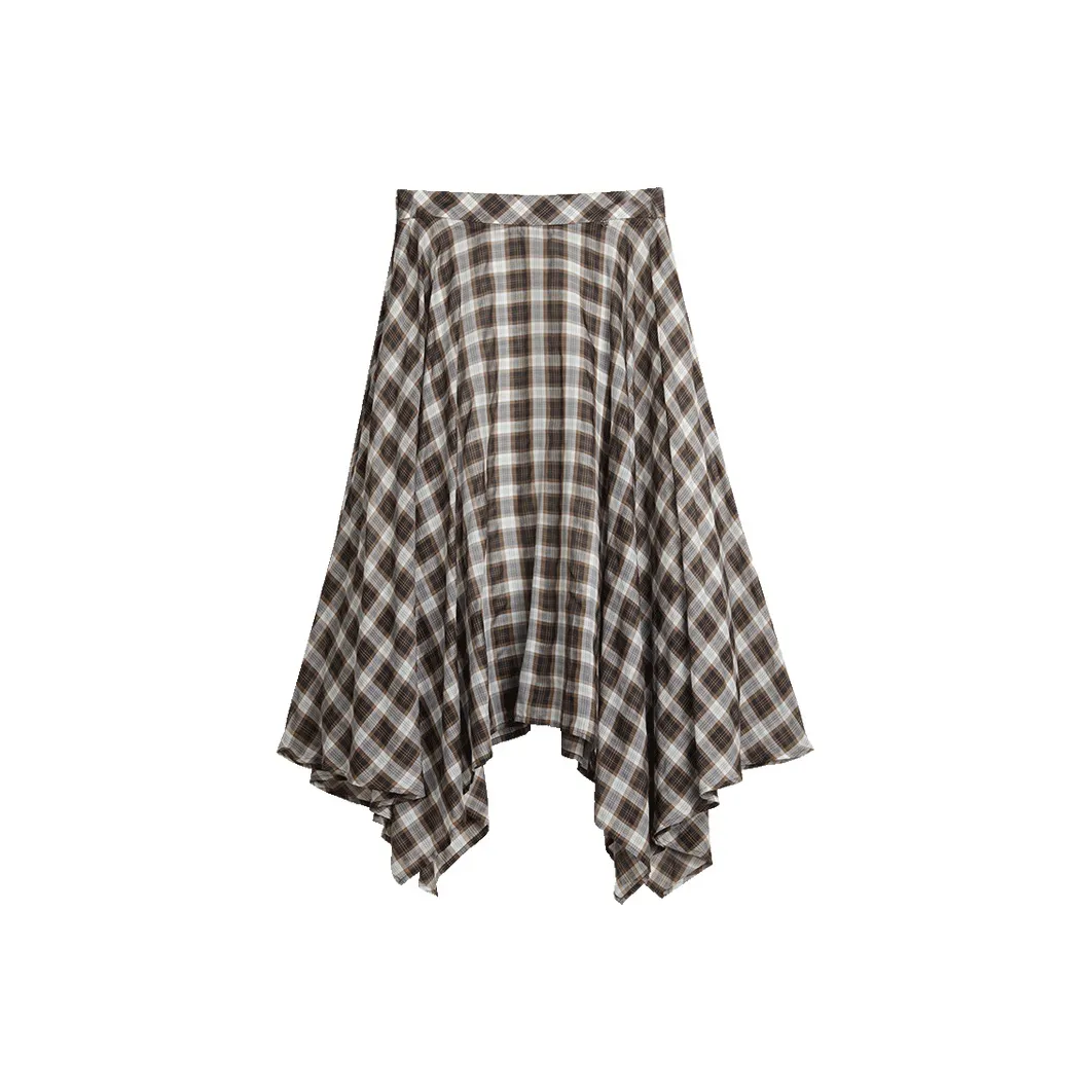 ELLE Повседневный Длинный Юбка Женская Кофейная Клетка