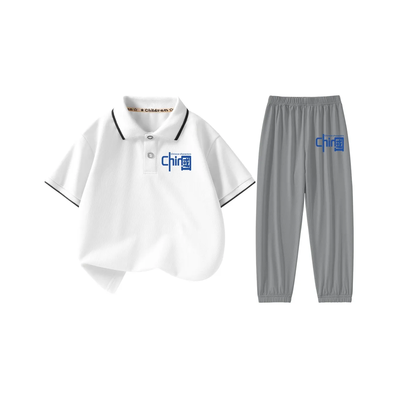 La Chapelle Повседневная спортивная одежда [Поло + Ледяной шелк Антимоскитные брюки Комплект] Белый + Серый для детей 3-7 лет