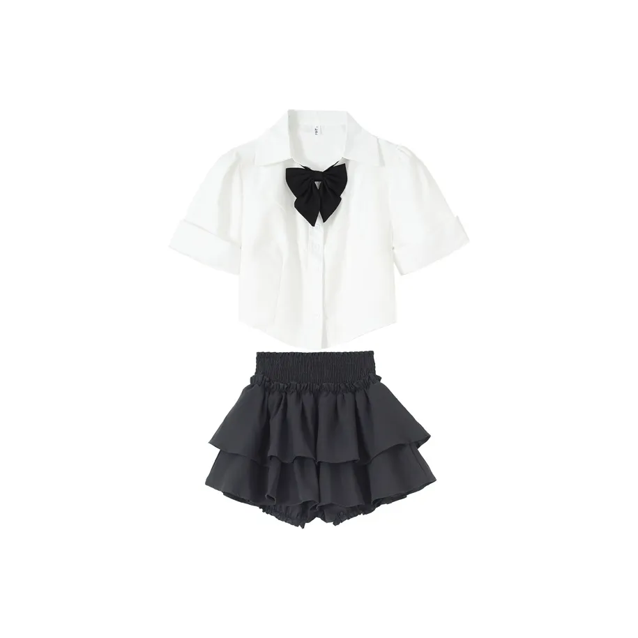 Pure Shimane Белая Рубашка + Черная Юбка + Галстук-бабочка Женская Униформа