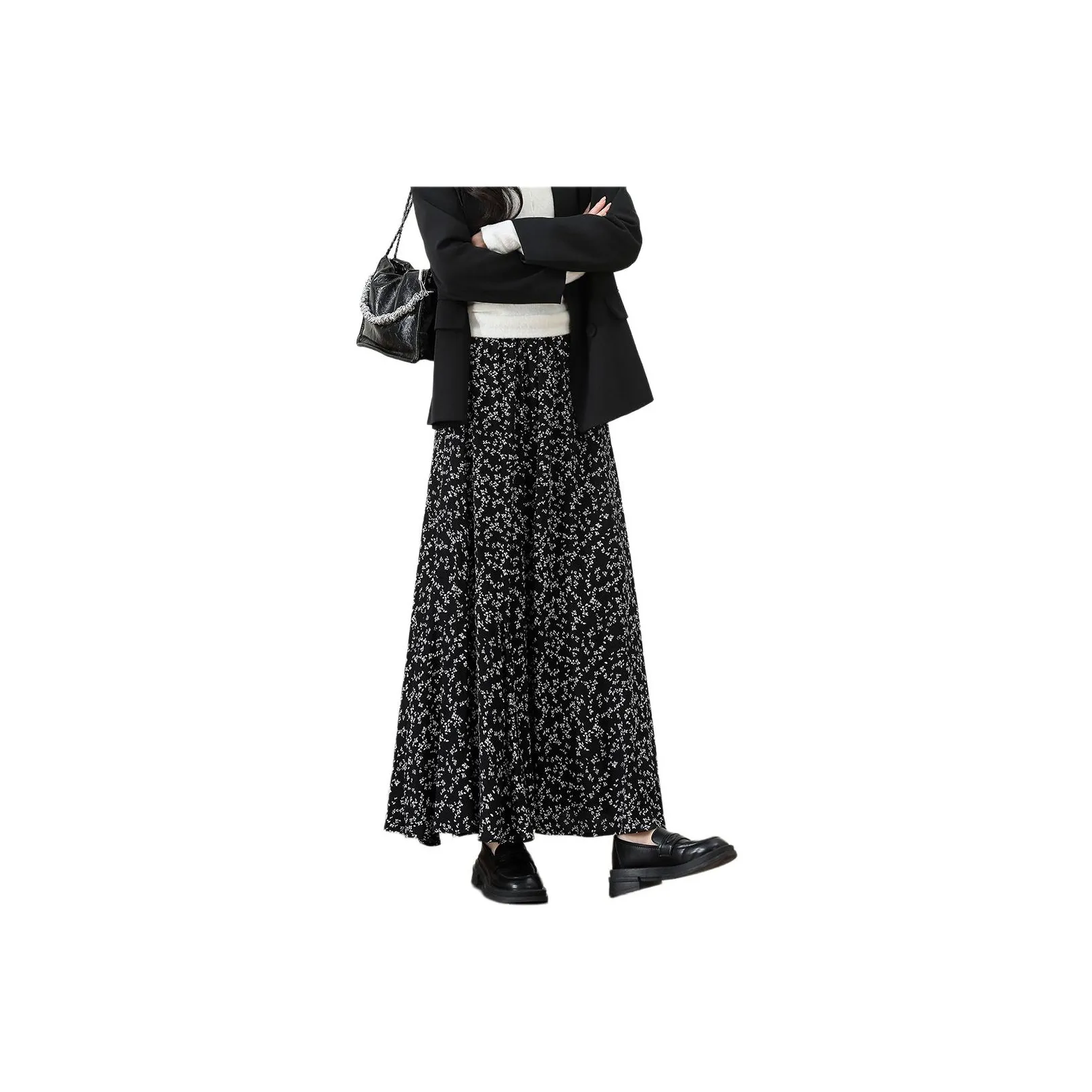 FAWENXIANGZI Повседневный Длинный Юбка Женские Черный