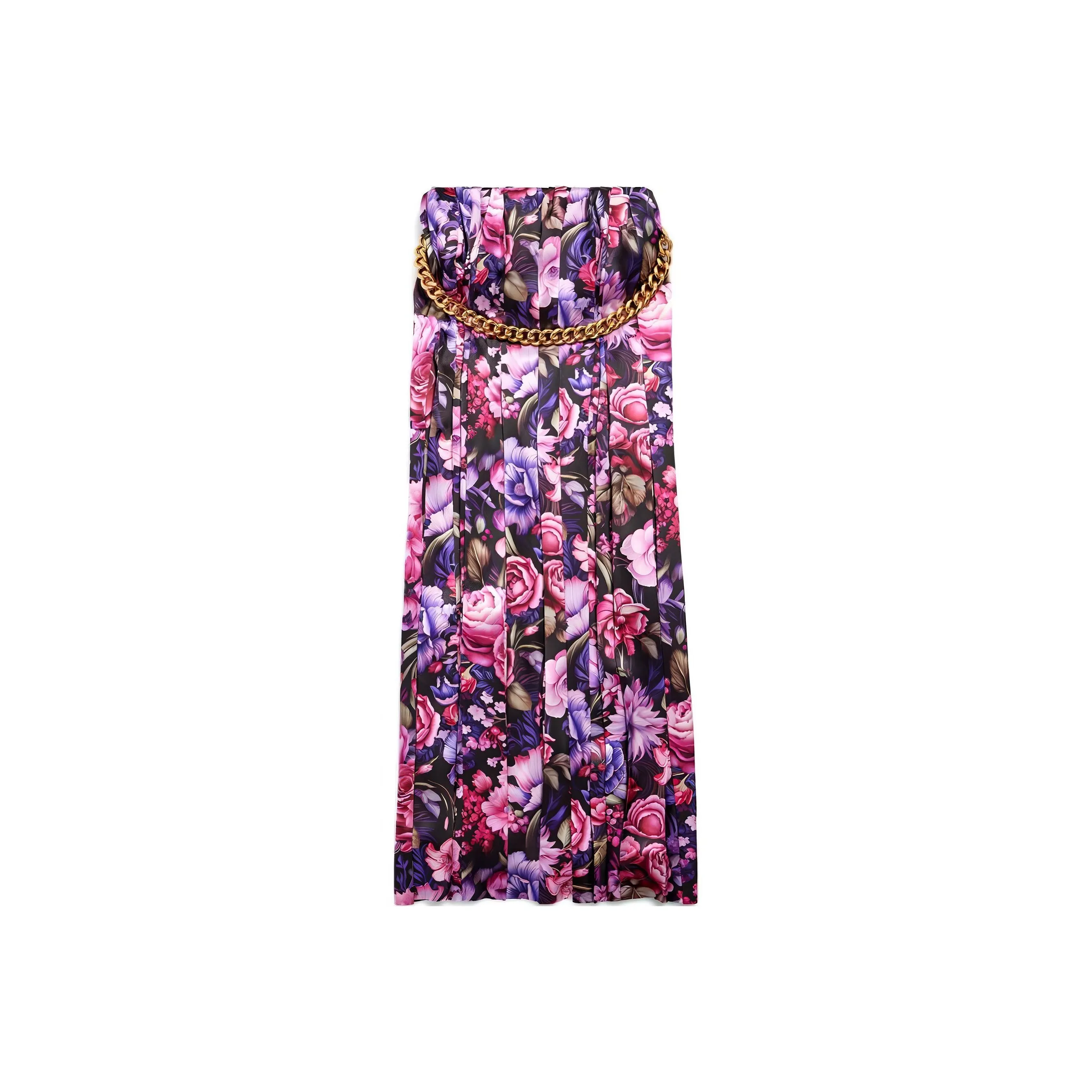 Balenciaga Bouquet Printed Pleated Long Skirt