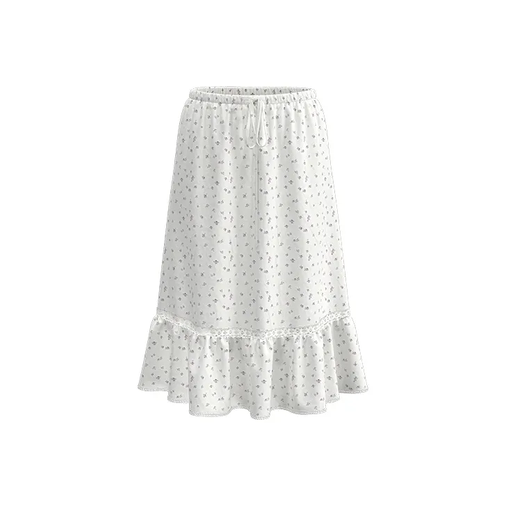 URBAN REVIVO Boho Style Casual Long Skirt Women's White Print