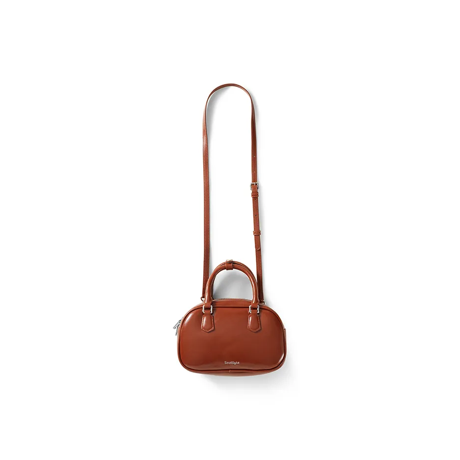 Soullight Split Cow Leather With Synthetic Leather Crossbody One Shoulder Handbag Medium Size Women's Brown
