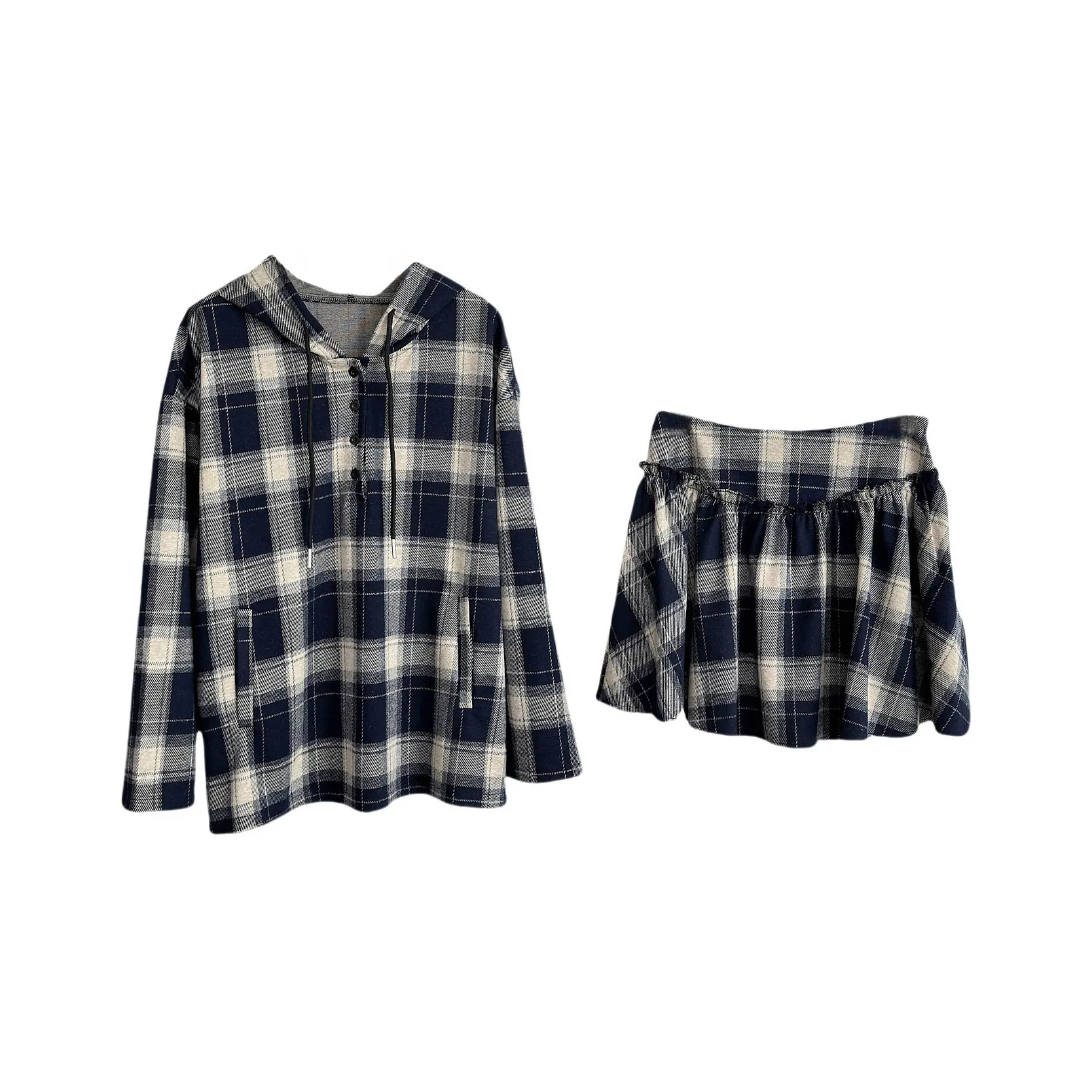 TUSHIFEI Комплект с юбкой Женские Синий Бежевый Клетка