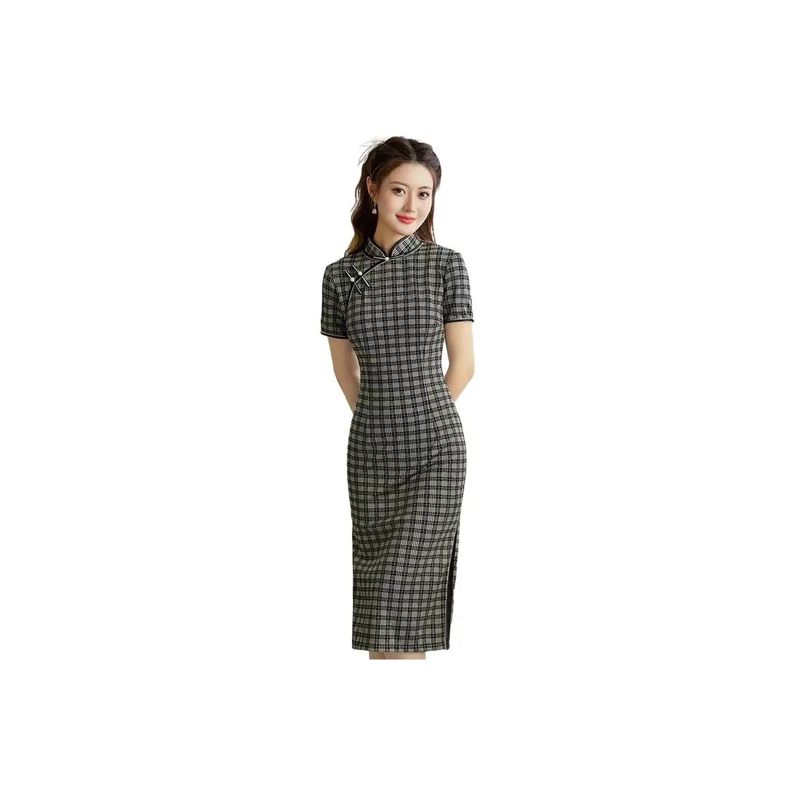 ENEESSI Cheongsams Women's Black Plaid