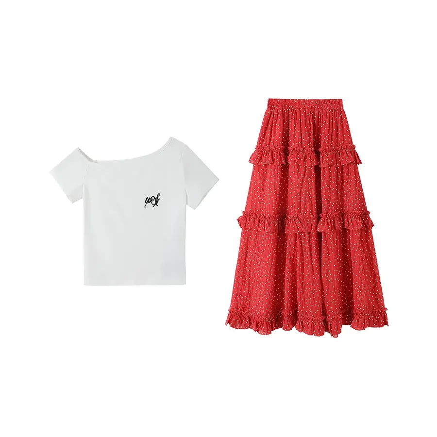 ZUKIZUKI Белый и красный Комплекты одежды для женщин с юбкой