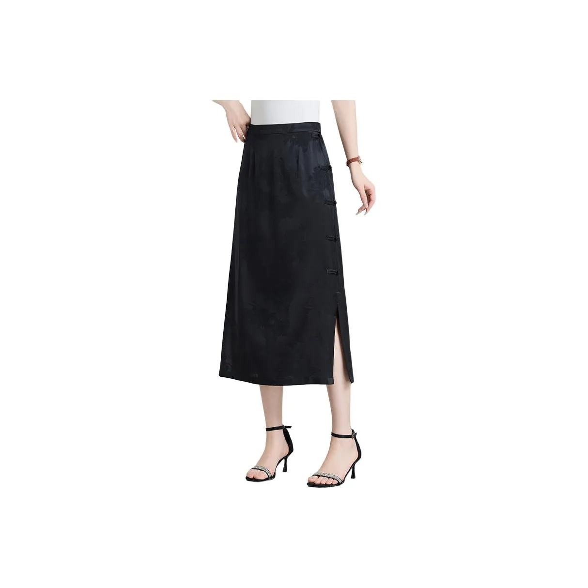 Yi Mengyuan Silk Casual Long Skirt Women's Otter Black