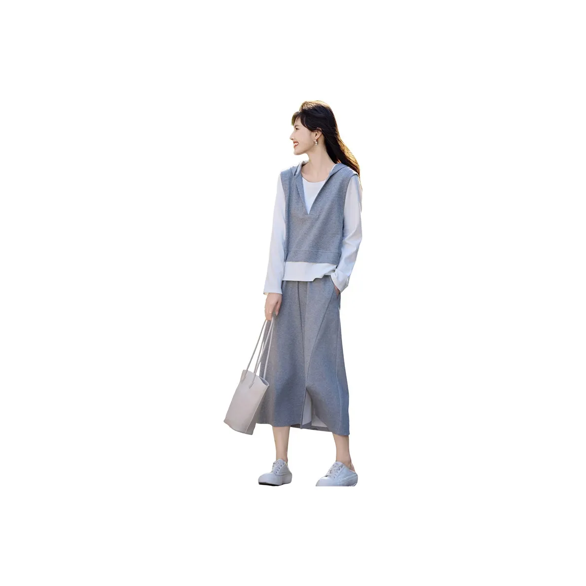 Still Quiet Midi Skirt Set Women's Gray+White