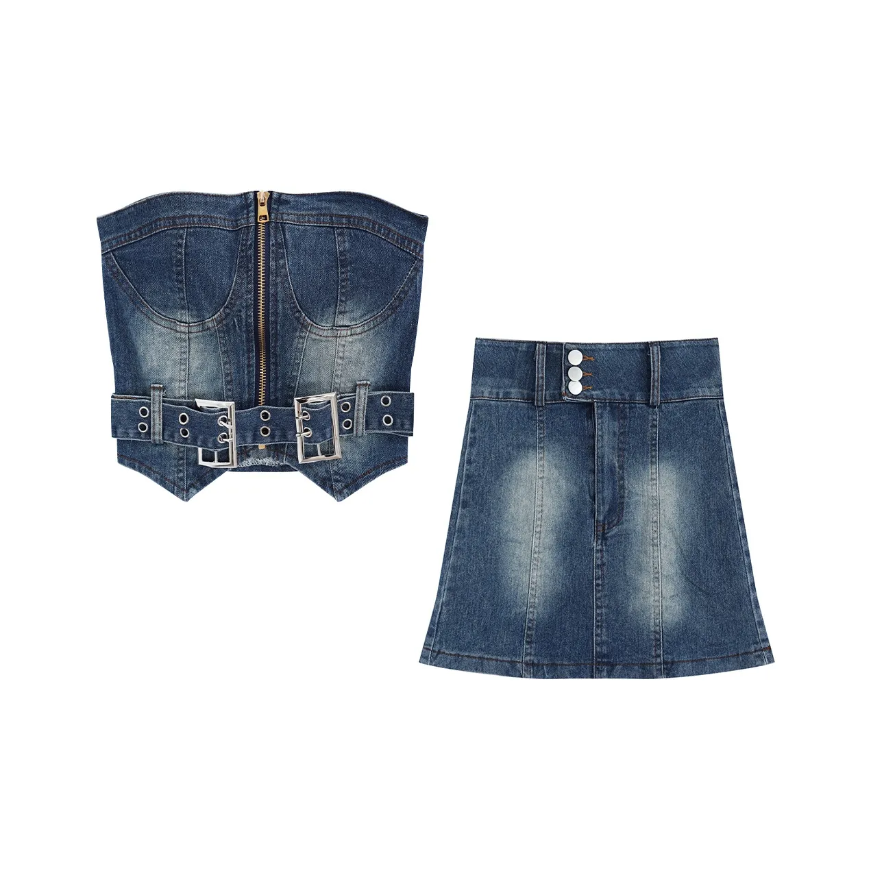 Garbege Комплект с юбкой Женские Джинсовый синий Одежда Sets