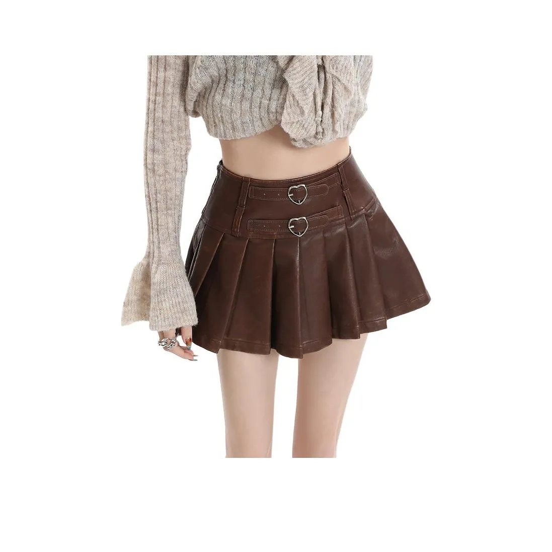 Казахстан Кожаные короткие юбки Женские Кофе