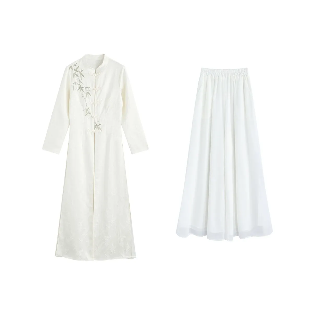 Garbege Cheongsams Women's White Pants And White Robe Clothing Sets