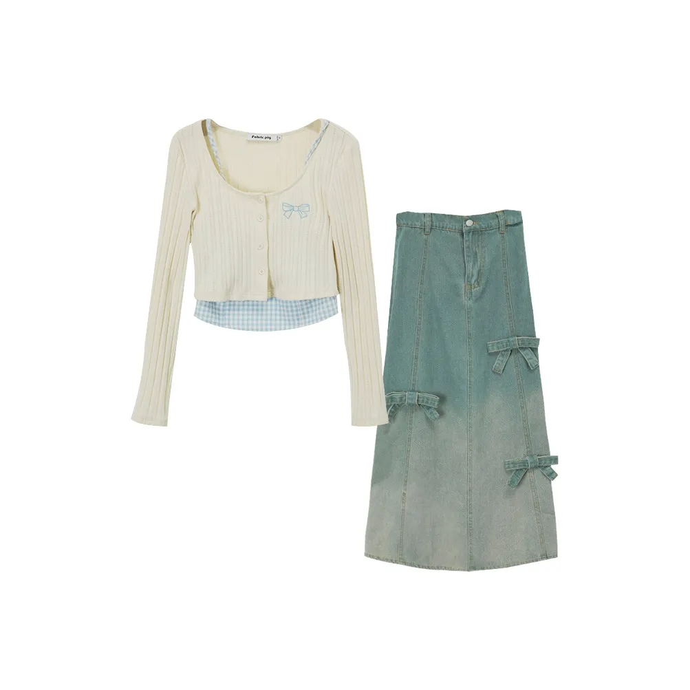 FABRIC PIG Комплект с юбкой Женские Абрикос Темно-синий