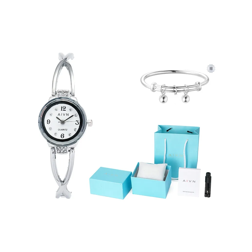 AIVN Утончённый Женский Delicate Круглый Кварцевый Механизм Сплав Ремешок Часы Женский Циферблат Белый