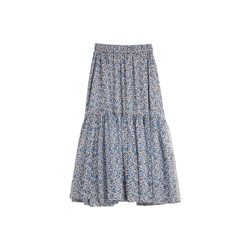 ELLE Повседневная длинная юбка женская с голубым цветком