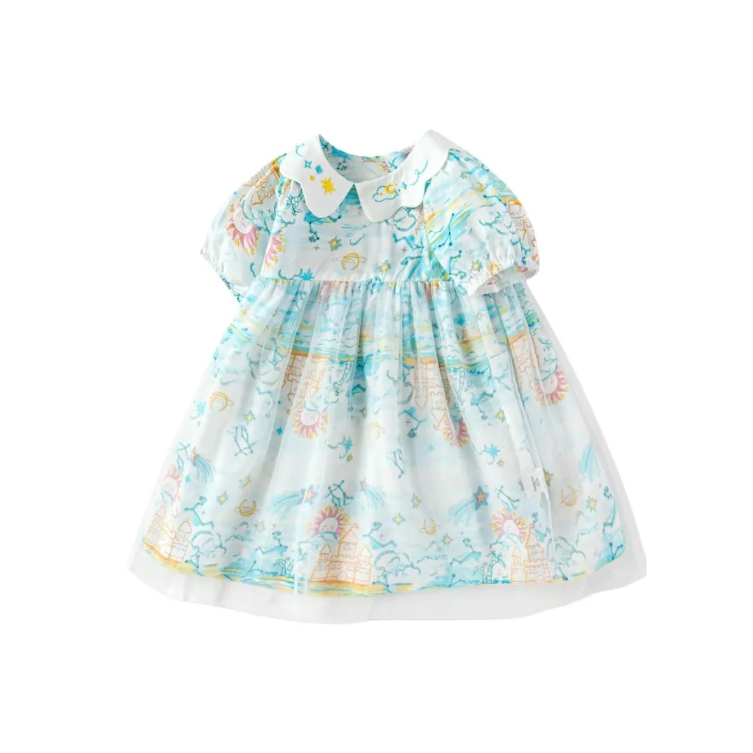 BALABALA Малыш Платье Белый Синий Тон Младенец Toddler