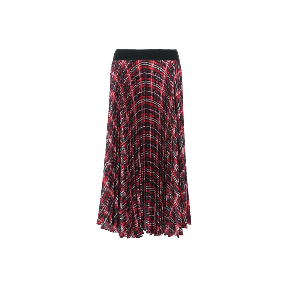 BESIONIA SS25 Повседневный Длинный Юбка Женская Красная Клетка