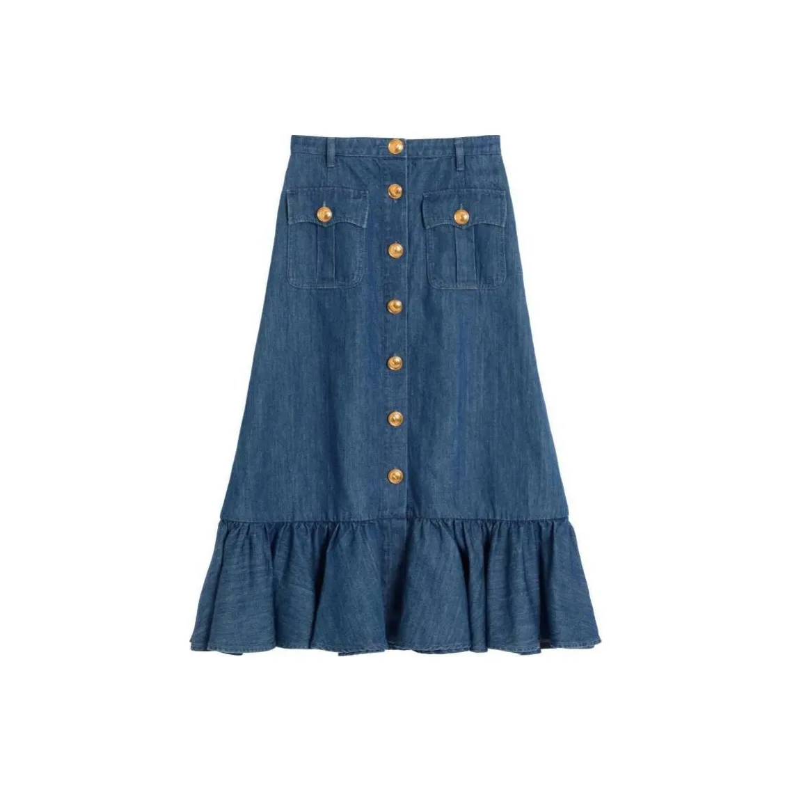 Valentino Button Detailed Flared Hem Denim Skirt