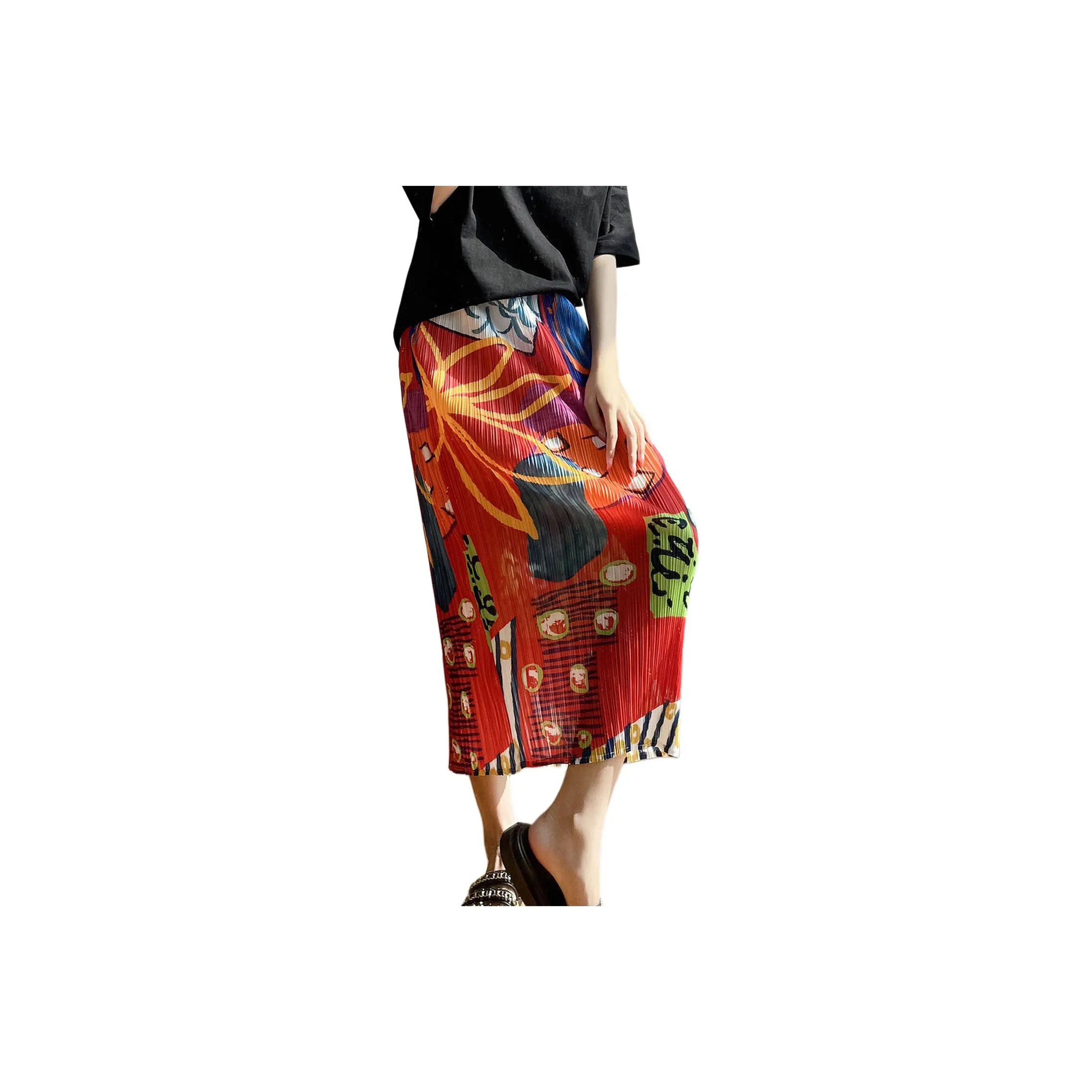 Wbwq Повседневный Длинный Юбка Женские Красный Цветочный