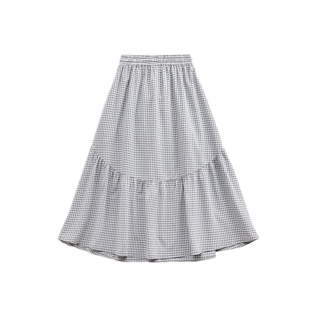 MADEN Long Skirt Women's Black White Plaid