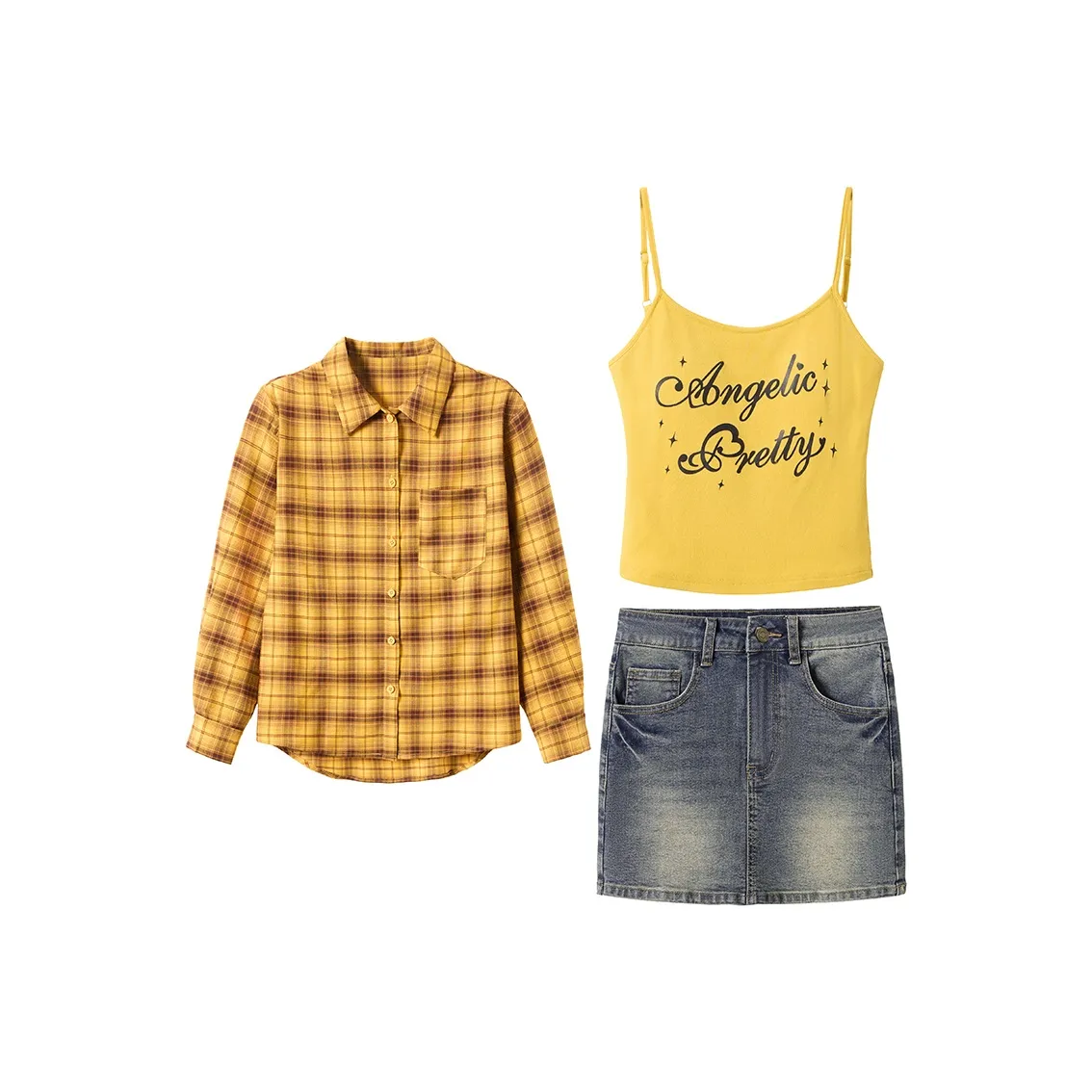 fabric pig Рубашка + Камисоль + Джинсовое платье Набор Женские Комплекты с юбкой