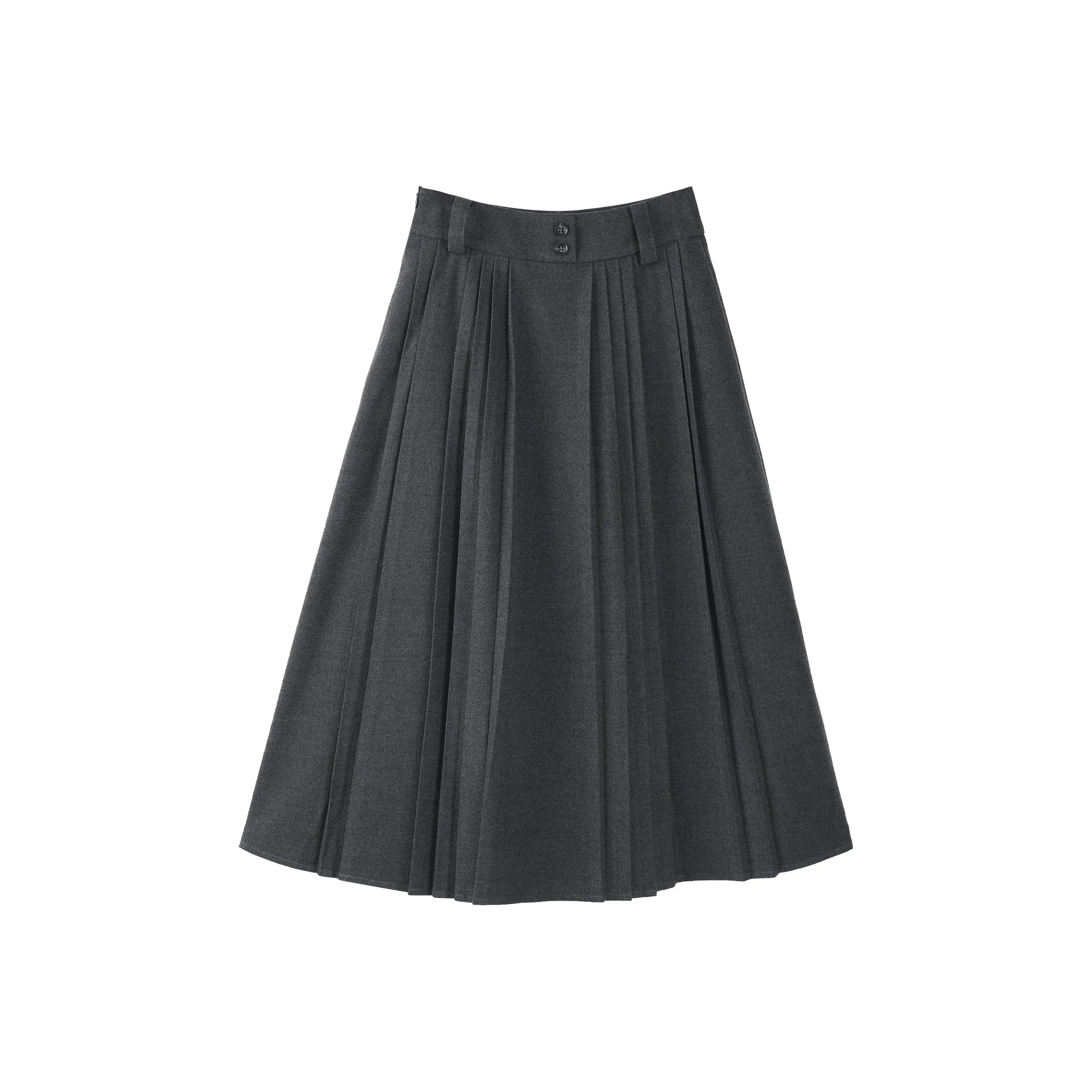 Fstudio Korean Style Fall And Winter Advanced Woolen Pleated Skirt Unisex Dark Gray