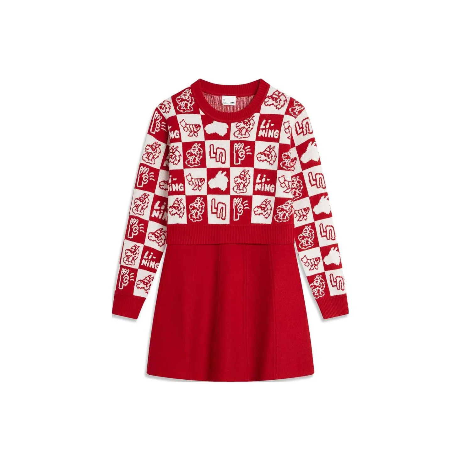 LINING YOUNG Sports Life Collection Красно-белый Квадрат Жаккард Школьный возраст Платья
