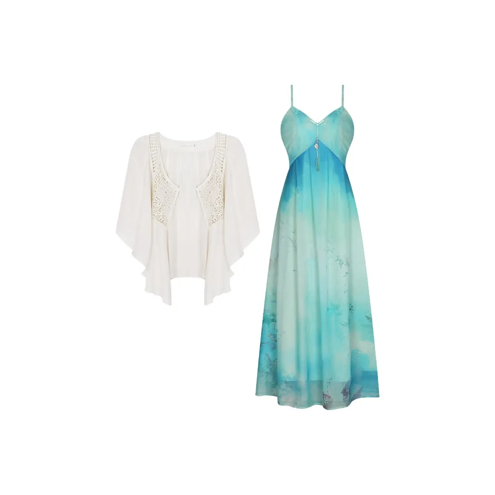 Annie The Темный Child Комплект с юбкой Женские Темно-синий Платье-камзол+Абрикос Кардиган