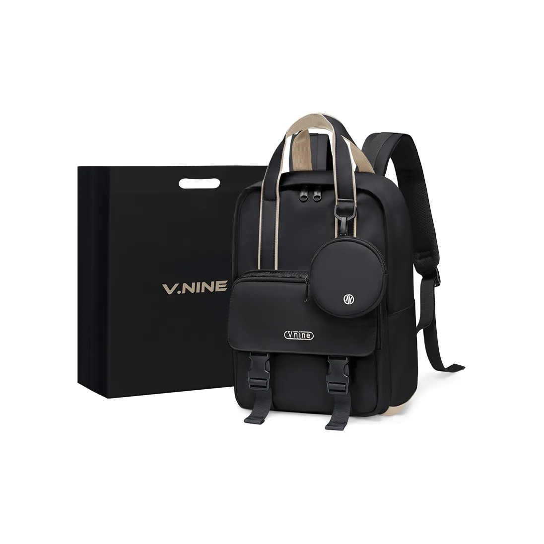 V.NINE Ткань Рюкзак Стандартный Унисекс Кремовый Абрикос Клейкий Рис Черный