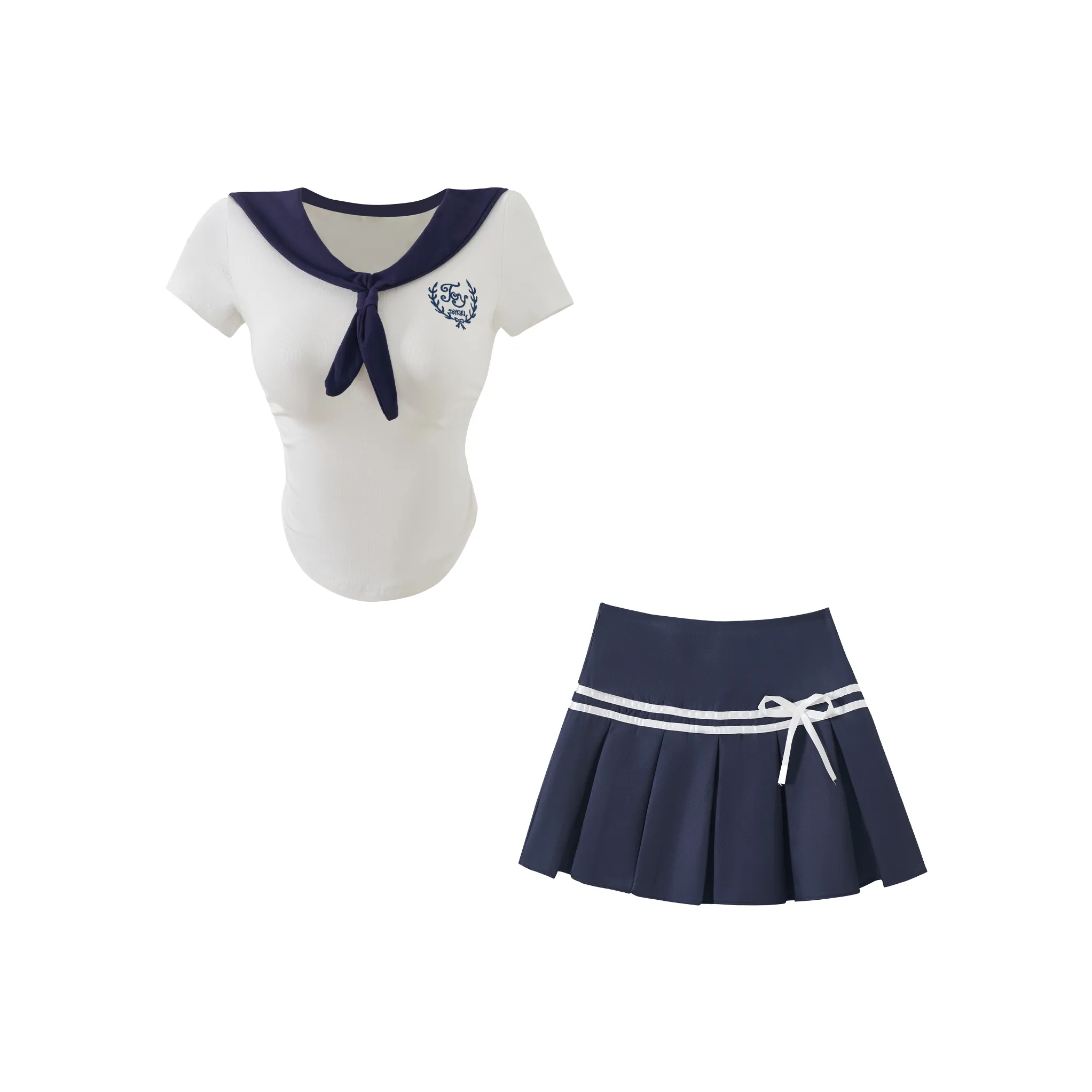 KAZAN UNIFORM Женский Темно-синий Синий Воротник Белый Топ Темно-синий Плиссированная Юбка