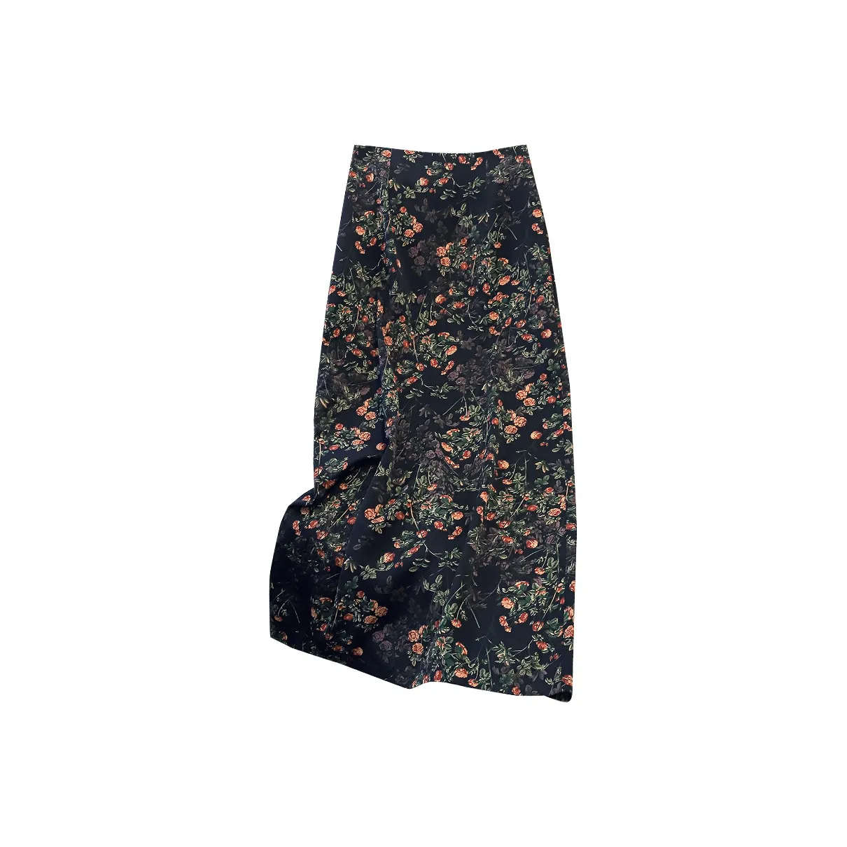 TOUCH Casual Long Skirt Women's Orange Red Leaf Green