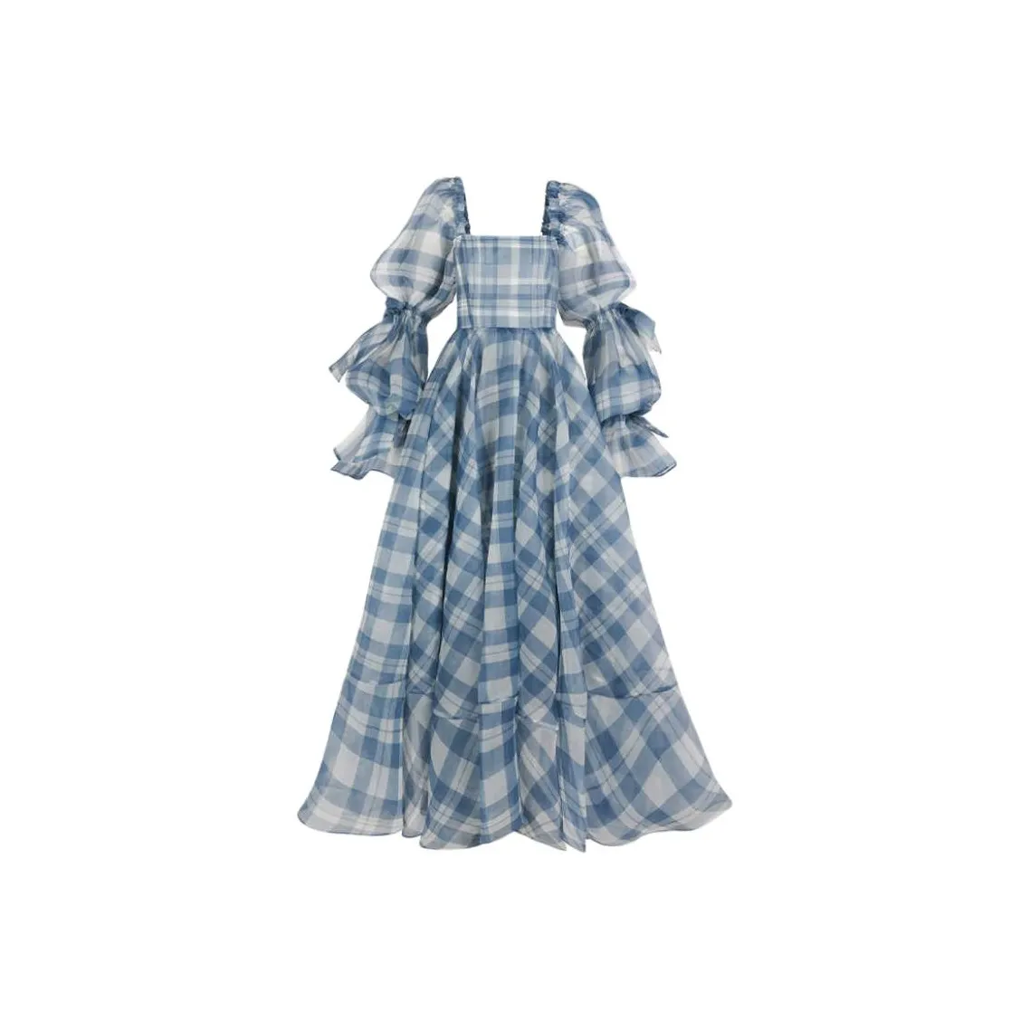 Selkie Collection Evening Dress Women's Navy Blue Bottom White Plaid Tea Towel Print