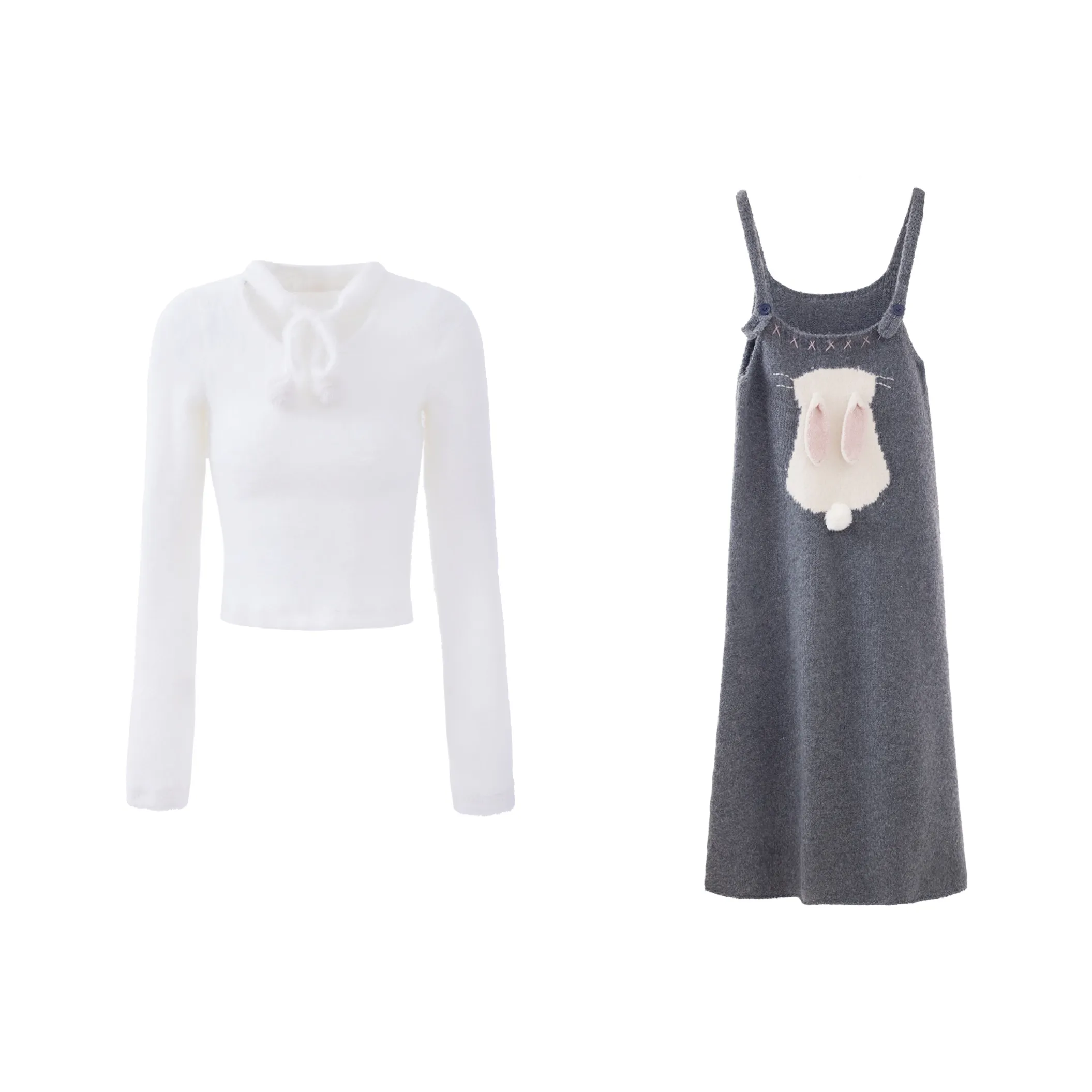 Blovelan Skirt Set Women
s Rabbit Gray