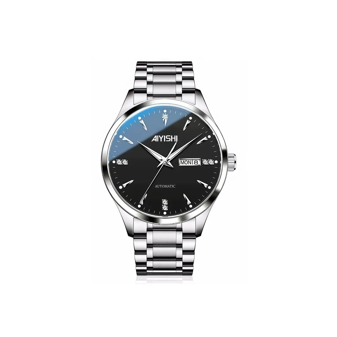 AIYISHI Кварцевый механизм ремешок из нержавеющей стали черный циферблат мужские часы