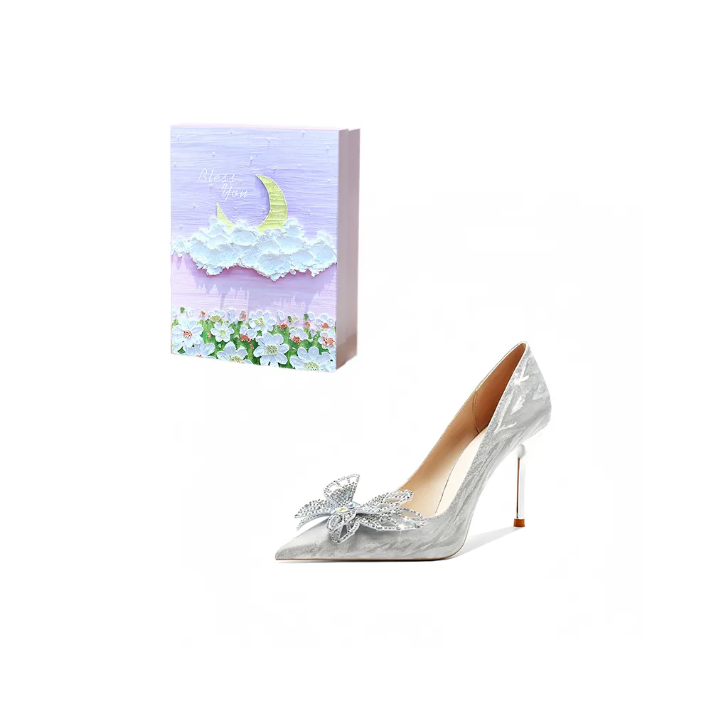 ROBINHOOD Фиолетовая луна Галактический Коробка Узкий каблук Высокие каблуки Женские Серебряный