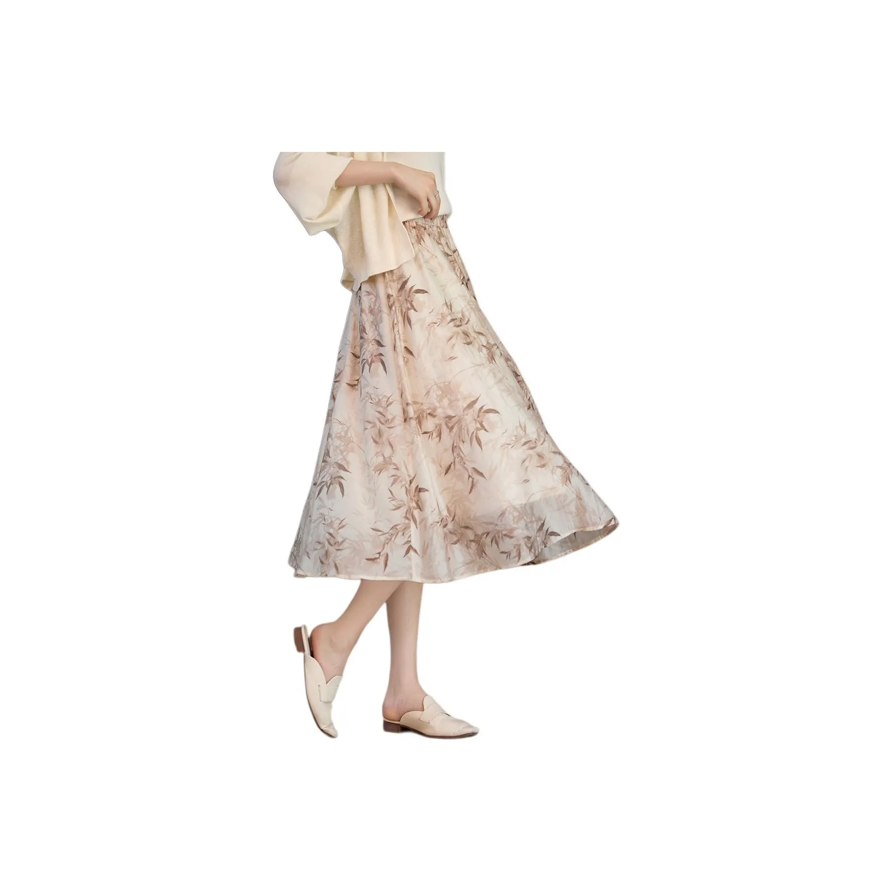 XWI Повседневный Длинный Юбка Женская Бежевая с Кофейным Узором