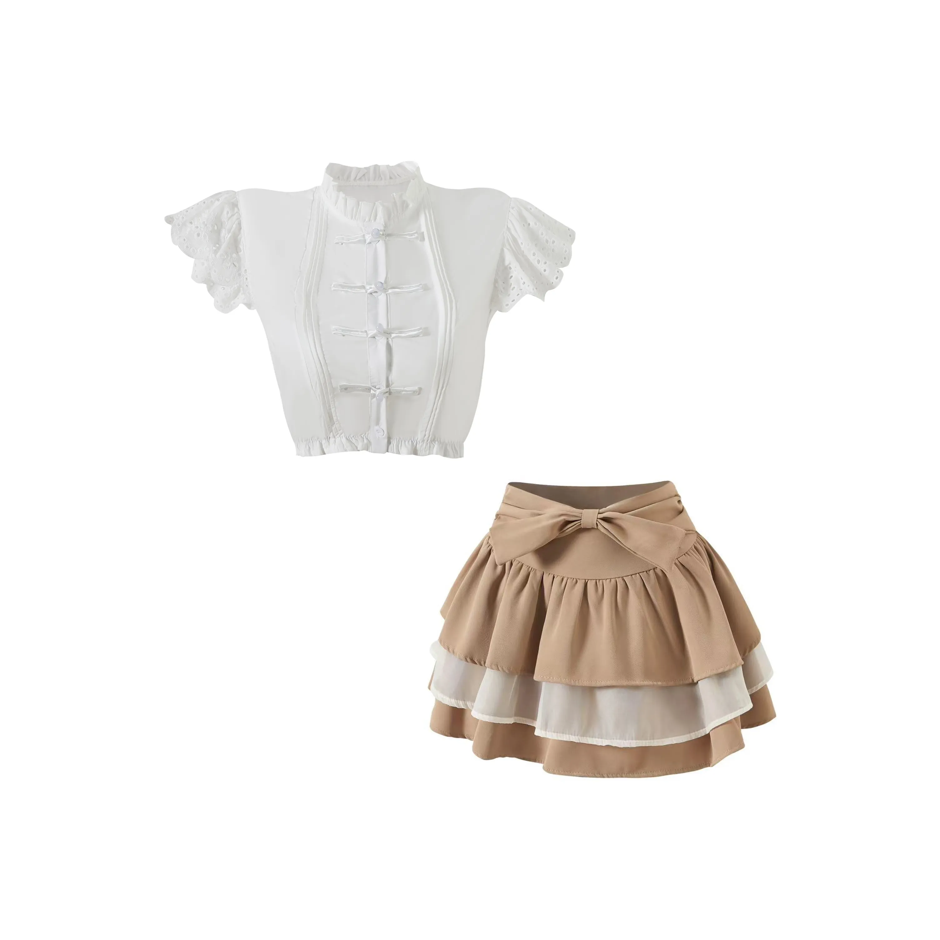 KAZAN 2 предмета Набор Белая Новая Китайская Рубашка + Желтое Платье Торт Женская Униформа