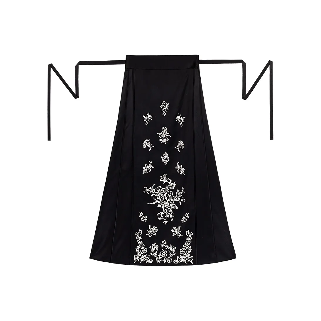 YICHENGFENGXU Повседневный длинный юбка женский черный ацетат сатин вышивка Mamian с оборками