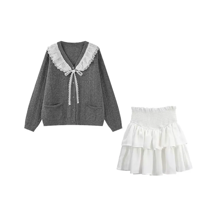 PUREIDOL Комплект с юбкой Женские Серый Свитер+Короткая юбка