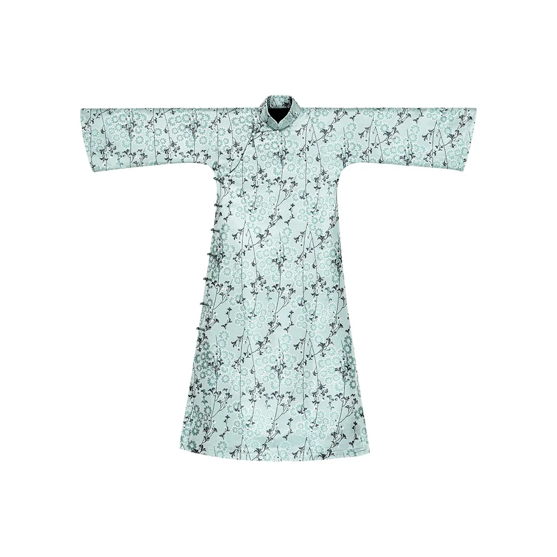 YICHENGFENGXU Чунсам Женский Синий Жаккард Сатин с Расклешенными Рукавами