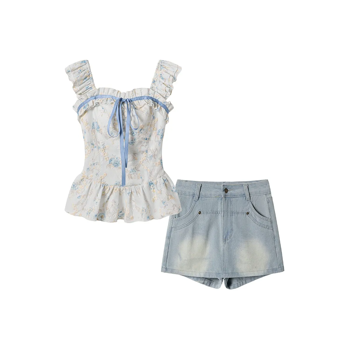 FABRIC PIG Комплект с юбкой Женская Светло-Синяя Юбка+Топ Комплект