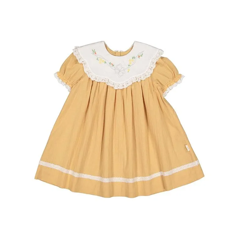 Happyology Пэчворк Вышитый Ожерелье-чокер Пуловер Короткий Рукав Платье для Детей Возрастом 3-7 Лет