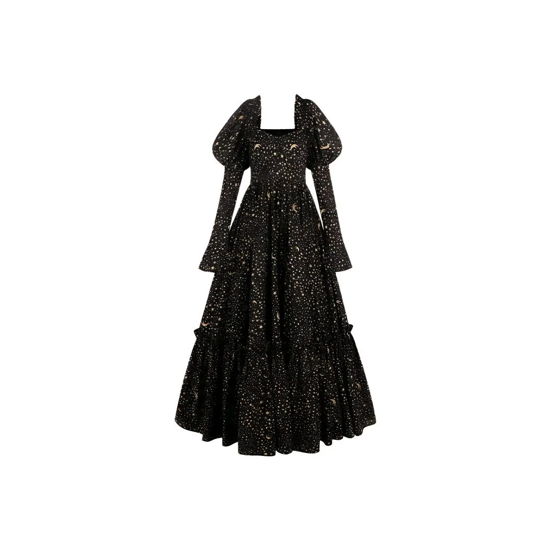 Selkie Collection FW24 Evening Dress Women's Black Background Starry Sky Print