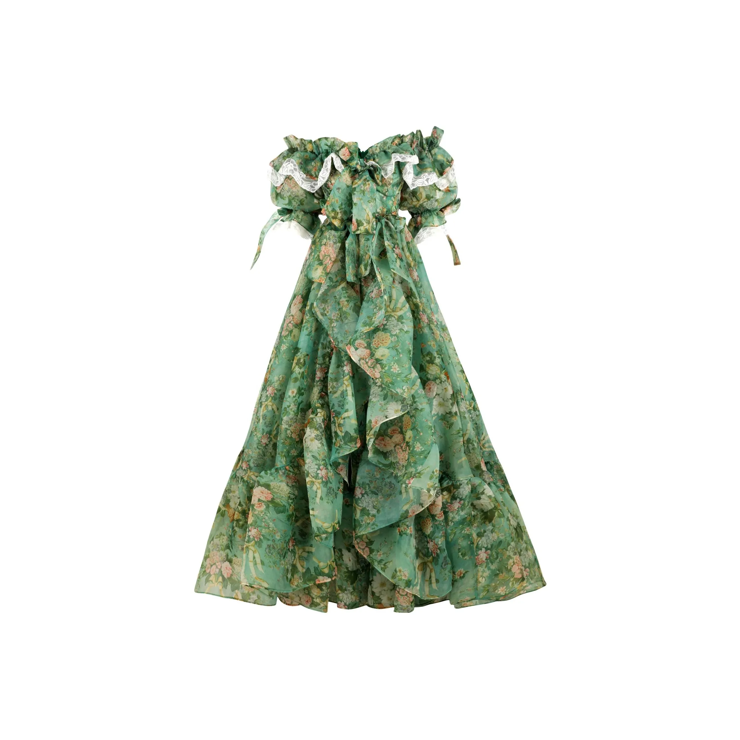 Selkie Collection x Bridgerton FW24 Evening Dress Women's Kate Green Print