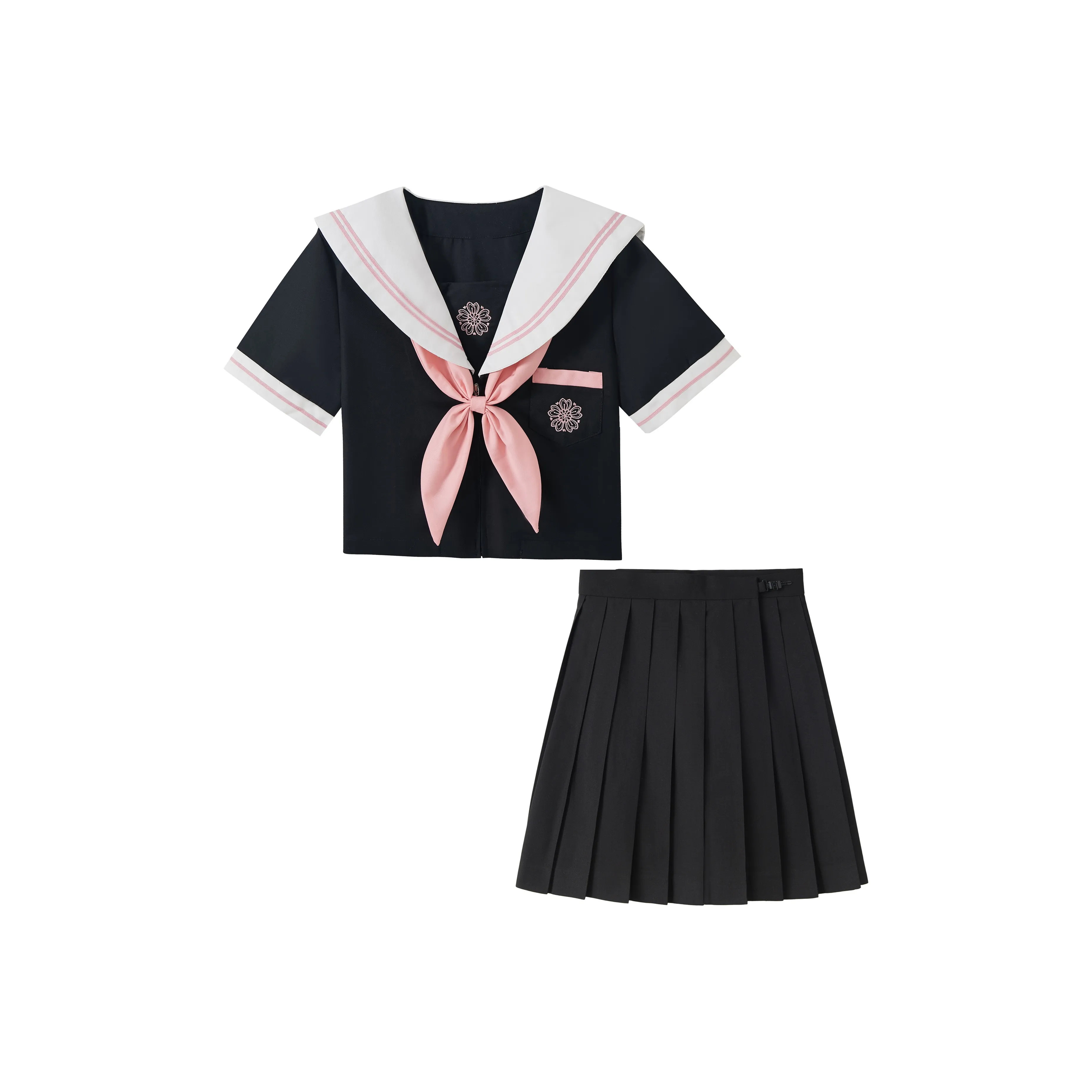 KAZAN Темно-синий Розовый Бант Короткий Рукав Sailor Рубашка Женская Униформа