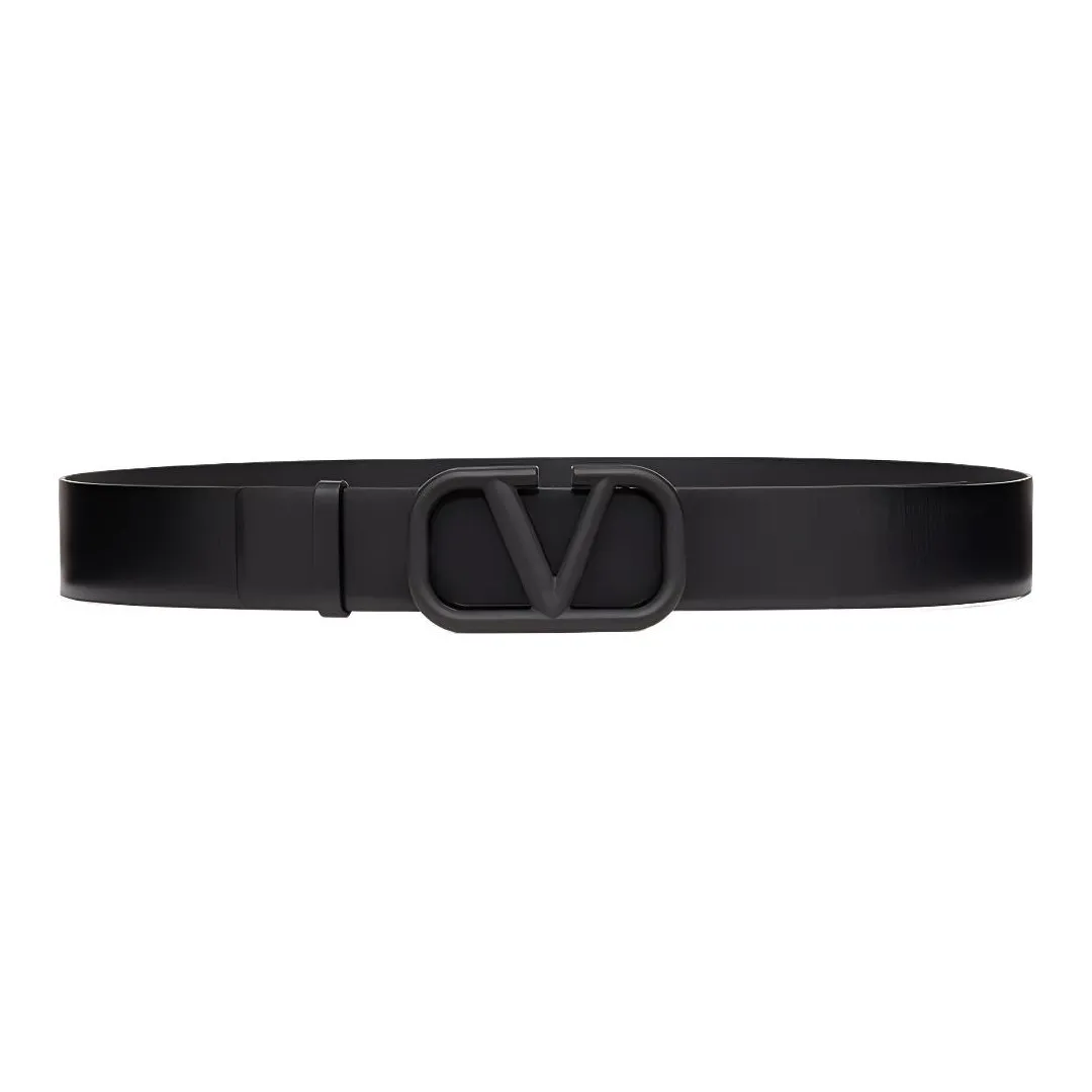 Valentino Calfskin Leather Belts Men's Black Width 3CM