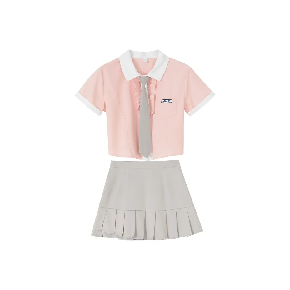 Pure Shimane Розовая рубашка + серая юбка + галстук женская униформа